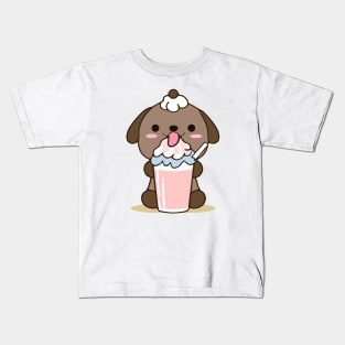 Kawaii Cute Dog With Milkshake Kids T-Shirt